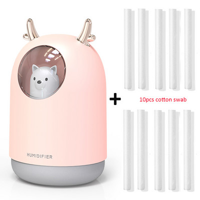 Buitinė technika USB drėkintuvas 300ml Cute Pet Ultragarsinis Cool Mist Aroma Oro Alyvos difuzorius Romantic Color LED Lemp Humidificador