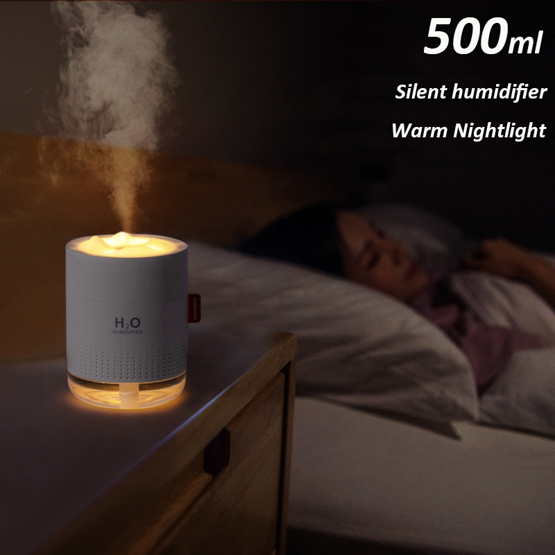 Hordozható ultrahangos párásító 500ml Snow Mountain H2O USB aroma légdiffúzor romantikus éjszakai lámpával Humidificador diffúzorral