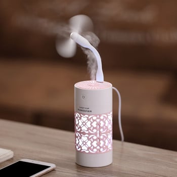 saengQ 250ml Υγραντήρας αέρα με Νυχτερινή Λάμπα LED Mini Fan Aroma Essential Oil Diffuser USB Fogger Mist Maker για αυτοκίνητο γραφείου στο σπίτι