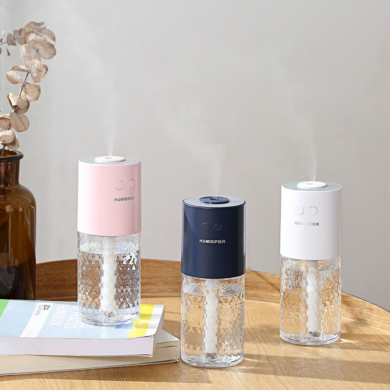 Vezeték nélküli légpárásító mini USB hordozható újratölthető párásító tisztító aromadiffúzor színes vetítőlámpával