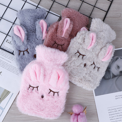 Reusable Winter Warm Heat Hand Warmer PVC Stress Pain Relief Therapy Hot Water Bottle Bag with Knitted Soft Rabbit Cozy Cover