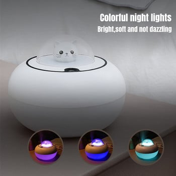 Сладка котка Овлажнител за въздух USB Арома Дифузор за етерично масло Овлажнител за спалня Изпарител за хладна мъгла Цветна LED светлина за дома