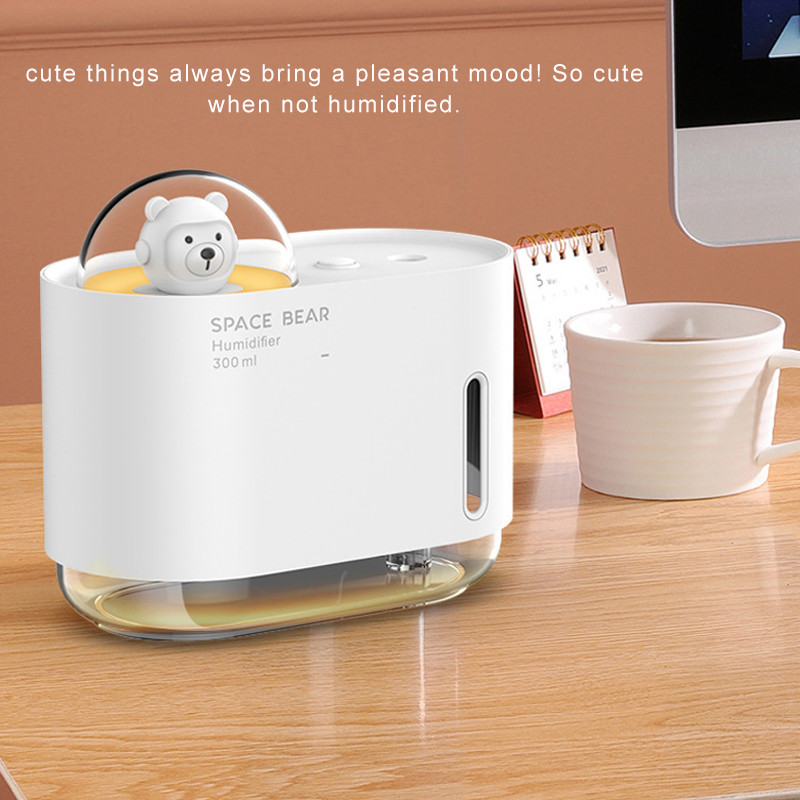 Uus 300 ml Cartoon Space Bear kaasaskantav õhuniisutaja USB mini lauaarvuti siseõhu pihustusniisutaja kodu vaigistuse pihustusniisutid