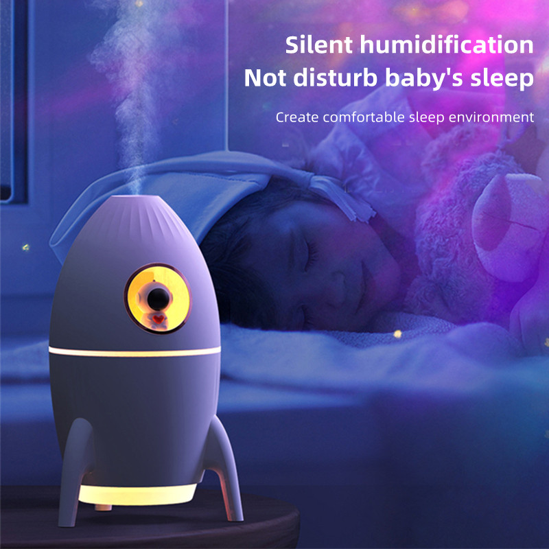 Space Rocket Mini légpárásító USB ultrahangos Cool Mist Maker Fogger LED lámpával otthoni illat aroma párásítóhoz