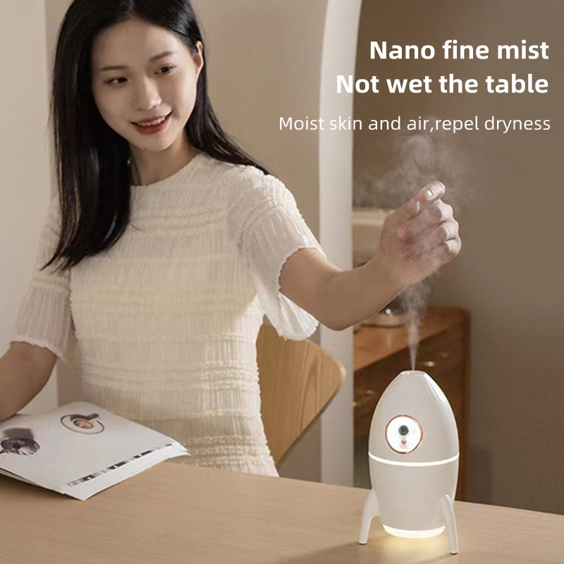 Space Rocket Mini légpárásító USB ultrahangos Cool Mist Maker Fogger LED lámpával otthoni illat aroma párásítóhoz