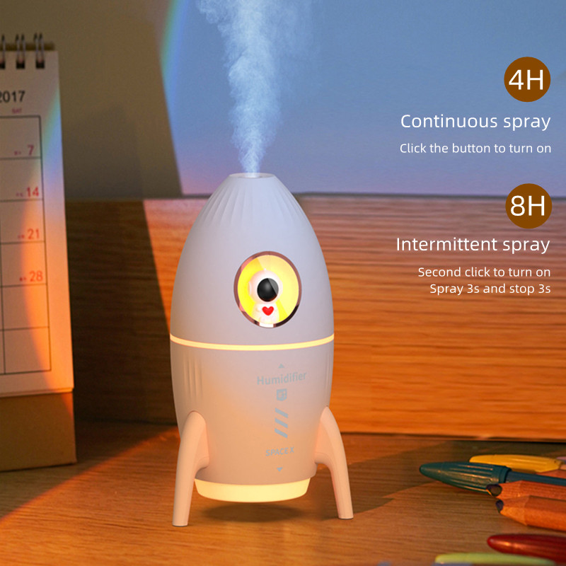 Space Rocket Mini légpárásító USB ultrahangos Cool Mist Maker Fogger LED lámpával otthoni illat aroma párásítóhoz