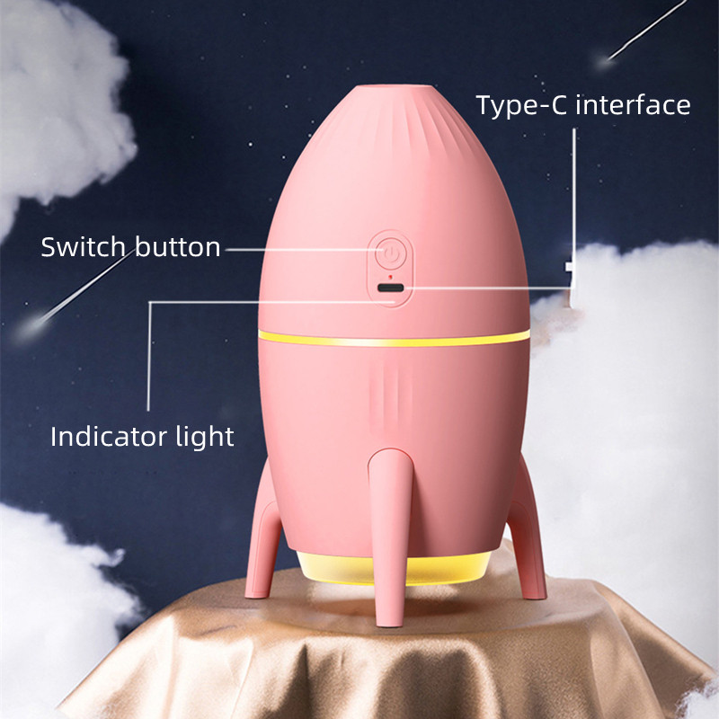 Space Rocket Mini légpárásító USB ultrahangos Cool Mist Maker Fogger LED lámpával otthoni illat aroma párásítóhoz