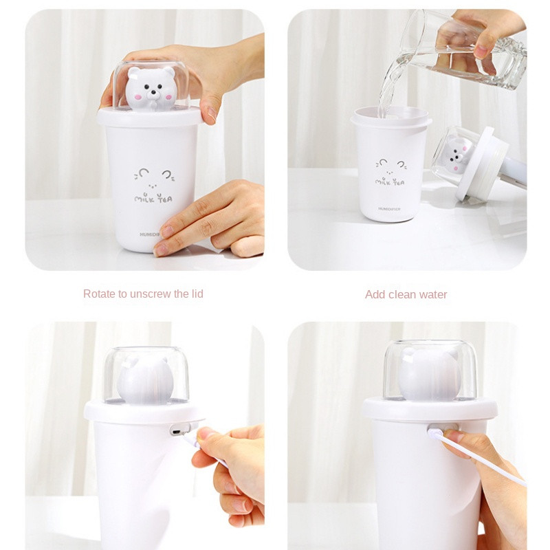 350ml Χαριτωμένος πολύχρωμος υγραντήρας επιφάνειας εργασίας Μικρός οικιακός διαχύτης αρώματος αέρα Αθόρυβος ατμοποιητής Επαναφορτιζόμενος μίνι καθαριστής αέρα
