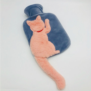 Бутилка за топла вода Kawaii Cat Tail за с капак Мек плюшен сладък зимен нагревател за ръце Пълнещ се с вода торбичка за гореща вода за менструални болки