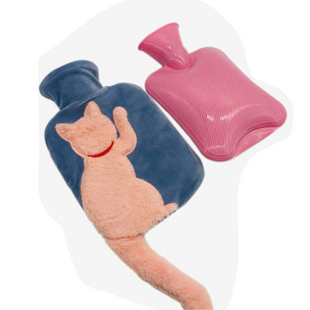 Бутилка за топла вода Kawaii Cat Tail за с капак Мек плюшен сладък зимен нагревател за ръце Пълнещ се с вода торбичка за гореща вода за менструални болки