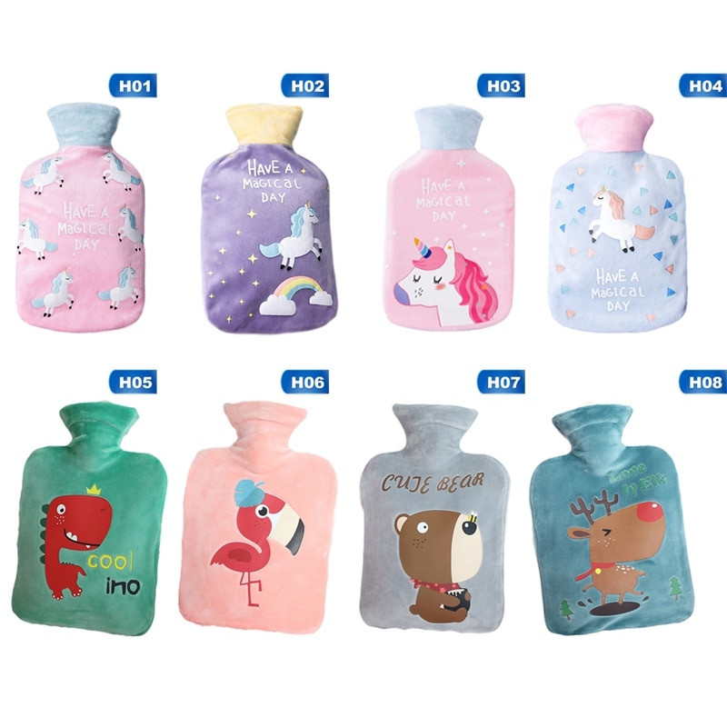 Egyszarvú rajzfilm hordozható melegvizes táska természetes gumi vízbefecskendezéses aranyos mini melegvizes palack nőknek