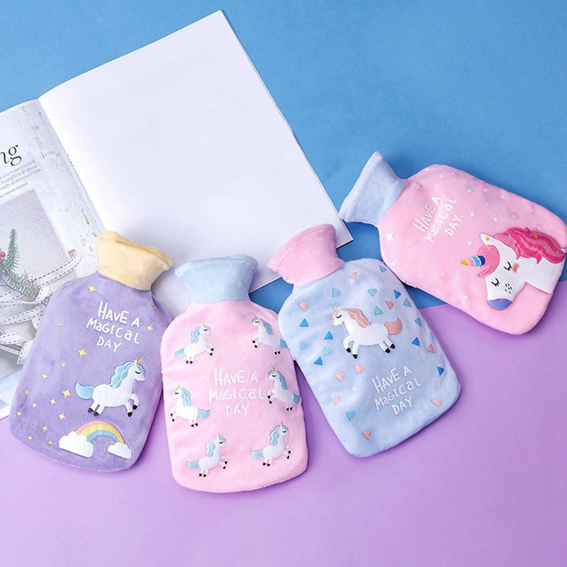 Egyszarvú rajzfilm hordozható melegvizes táska természetes gumi vízbefecskendezéses aranyos mini melegvizes palack nőknek