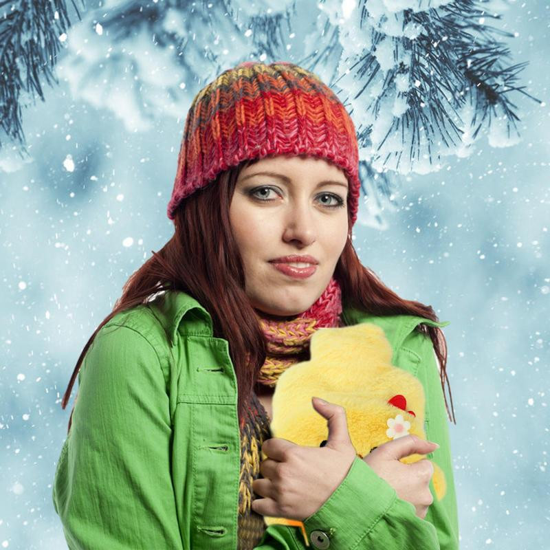 Sticla cu apa calda | Geantă de pluș cu buzunar dublu | Biberon mic cu apă fierbinte termos din cauciuc animal pentru ameliorarea crampelor menstruale