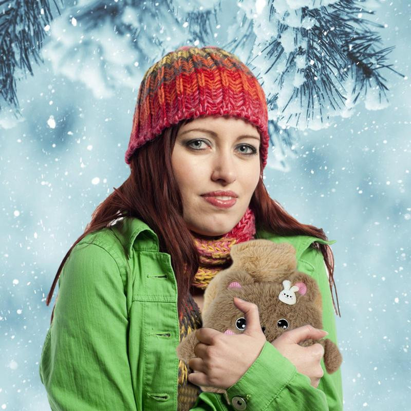 Sticla cu apa calda | Geantă de pluș cu buzunar dublu | Biberon mic cu apă fierbinte termos din cauciuc animal pentru ameliorarea crampelor menstruale