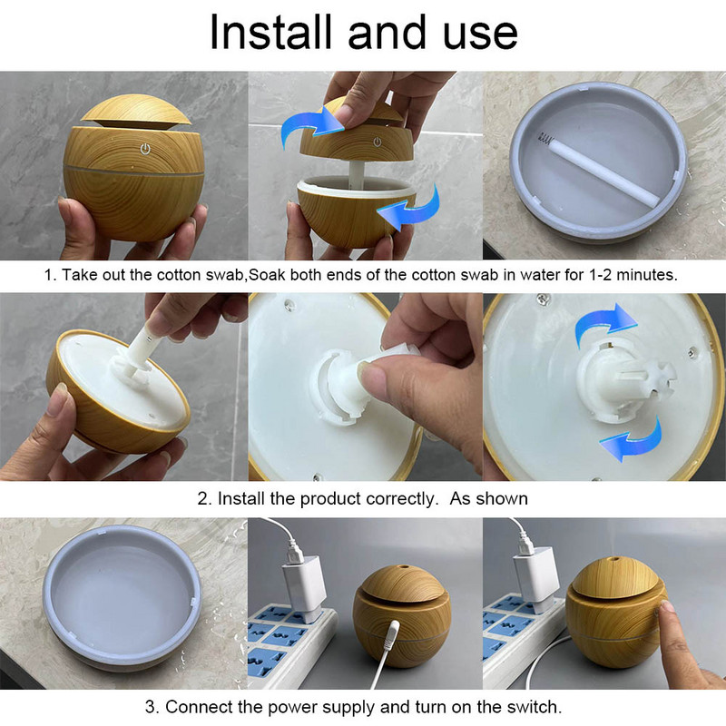 130ML Ηλεκτρικός υγραντήρας αέρα Ηλεκτρικός διαχύτης αρώματος Ξύλο Υπερηχητικός υγραντήρας αέρα αιθέριου ελαίου Aromatherapy Cool Mist Maker