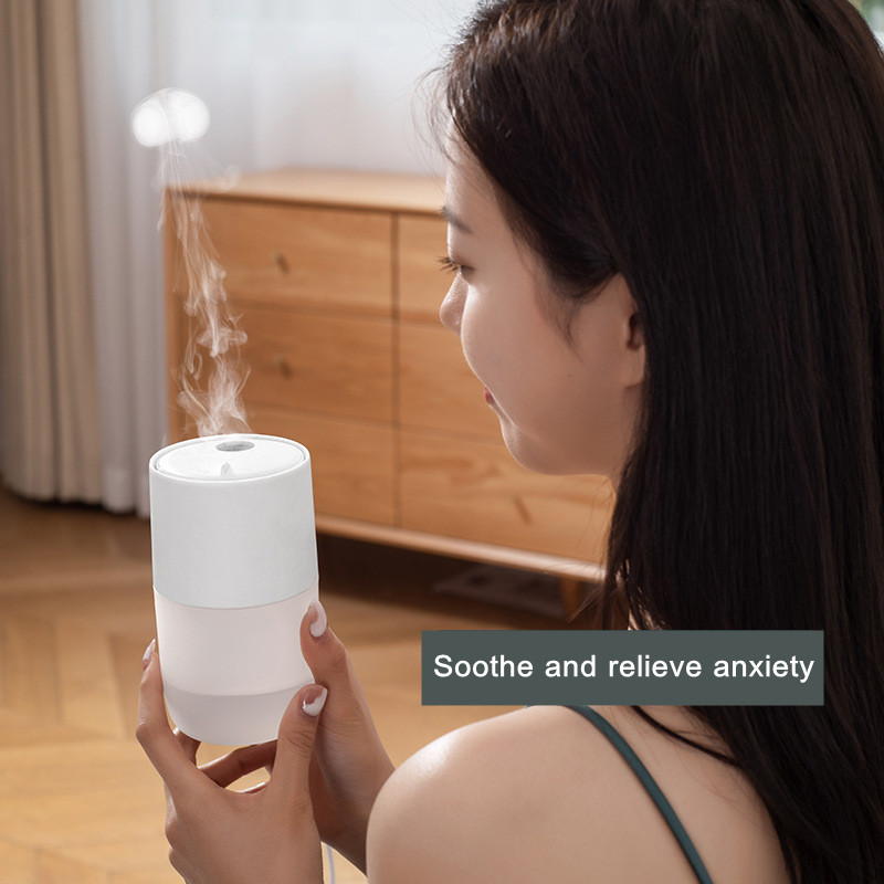 360 ml Meduuside suitsurõngad, 7 värvi muutva LED-valgustiga USB-õhuniisutaja ultraheli jaheda udu tekitaja kodu joogaautole