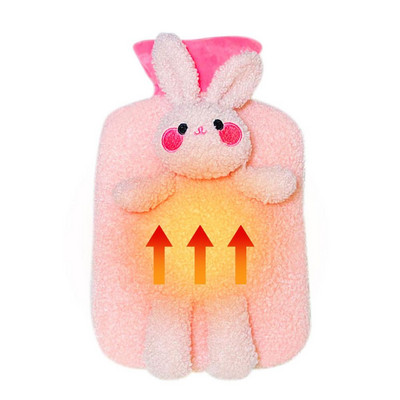 Pungă cu apă caldă pentru iarnă Pungă cu apă caldă de 1 litru cu design iepuraș de pluș Pachet portabil cu apă pentru compresă caldă și rece