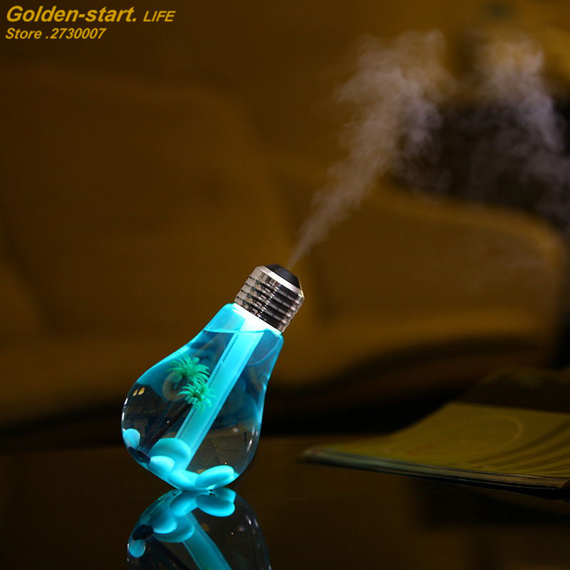 400 ml USB ultrahangos légpárásító színes éjszakai fény illóolaj aroma diffúzor lámpa izzó alakú belső tájolással