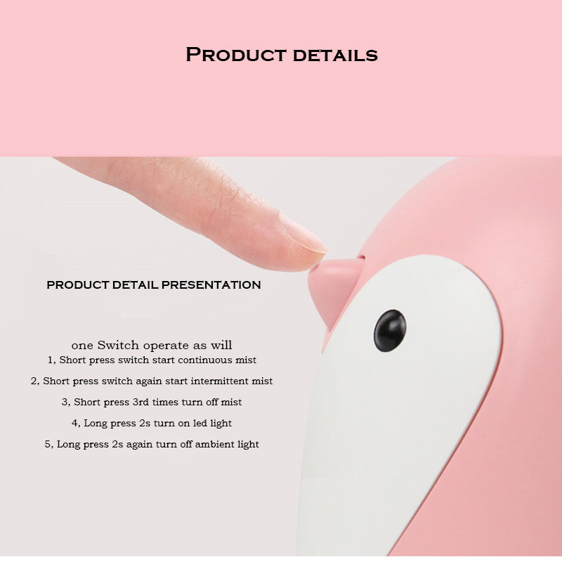 220 ml φορητός υγραντήρας αρώματος 3 σε 1 Mini Cute Penguin USB Air Diffuser for Home Office Car Mist Maker Essential Oil Diffuser