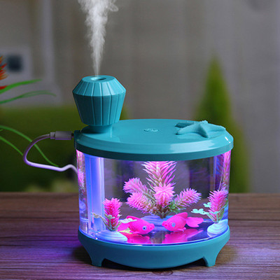 Umidificator frumos pentru rezervor de pește, 460 ml, difuzor USB de mare capacitate, birou, birou, colorat, umidificator de aer cu lumină de noapte moale