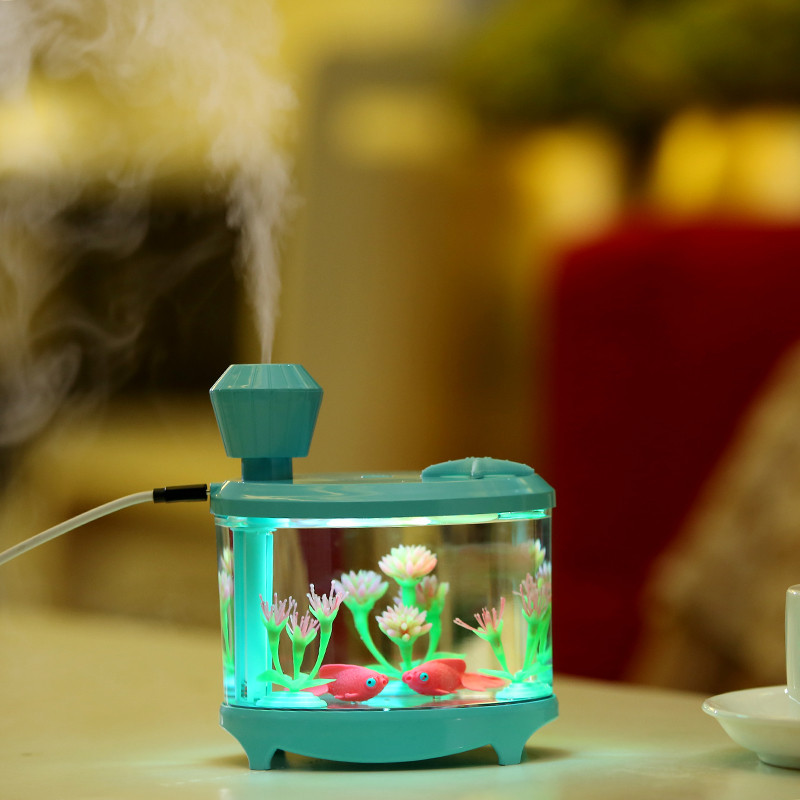 Gyönyörű Fishtank párásító 460 ml nagy kapacitású USB diffúzor otthoni irodai asztali színes puha éjszakai fény légpárásító