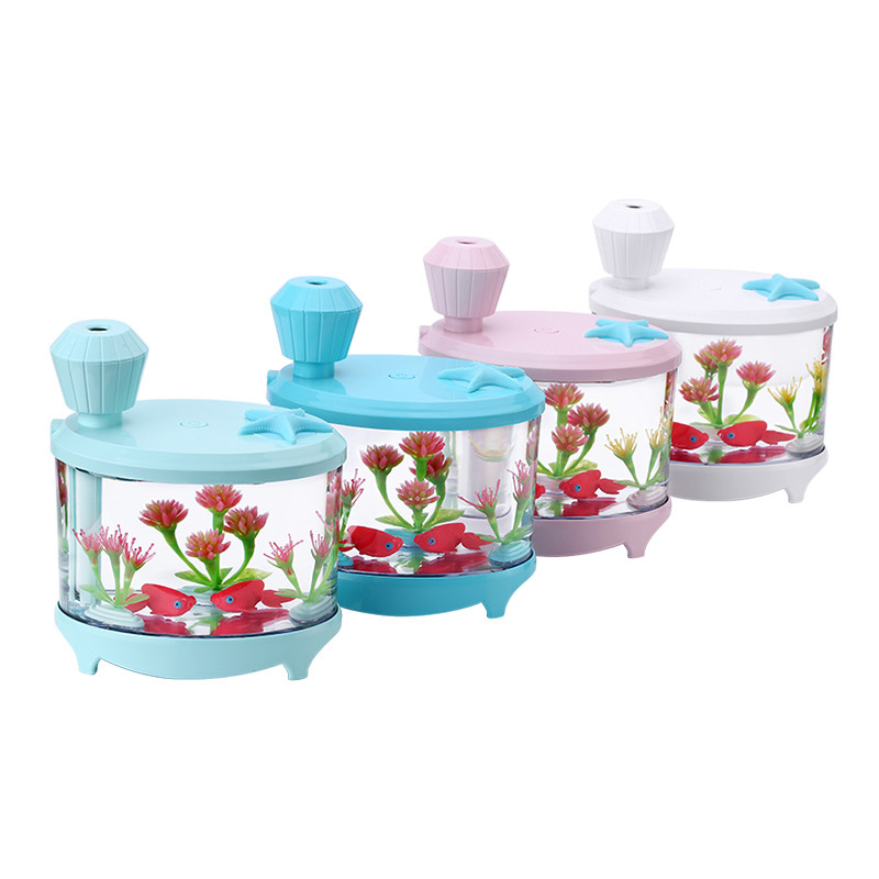 Gyönyörű Fishtank párásító 460 ml nagy kapacitású USB diffúzor otthoni irodai asztali színes puha éjszakai fény légpárásító