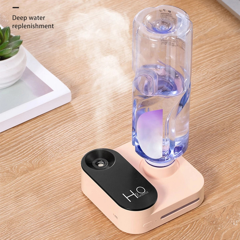 Hordozható vizespalackos párásító USB újratölthető Humidificador Aroma illóolajos légdiffúzor éjszakai lámpával otthonra/irodába