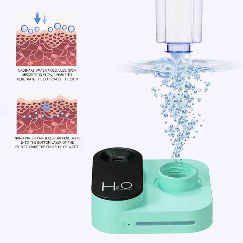 Hordozható vizespalackos párásító USB újratölthető Humidificador Aroma illóolajos légdiffúzor éjszakai lámpával otthonra/irodába