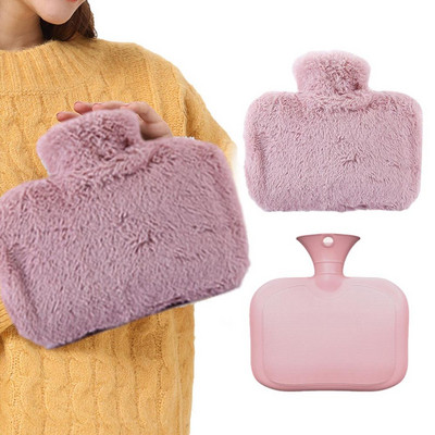 Melegvizes táska gumi fedéllel Melegvizes táska puha gyapjú borítással kézi zseb 1,5 literes melegvizes táska kézmelegítő hideg hideg kezelés