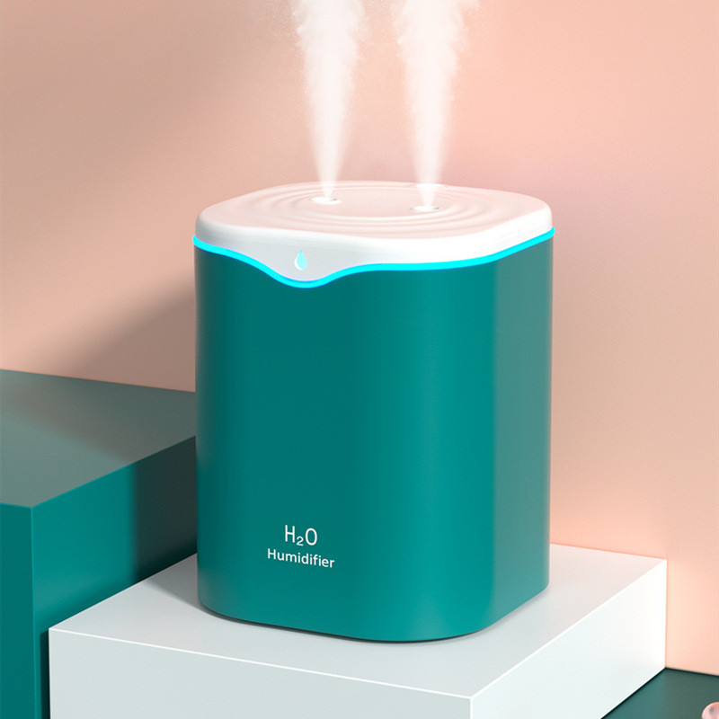 Овлажнител за въздух Двойна дюза 2L Домашен тих овлажнител Дифузер с цветна LED светлина Ултразвуков овлажнител Ароматерапевтичен дифузер
