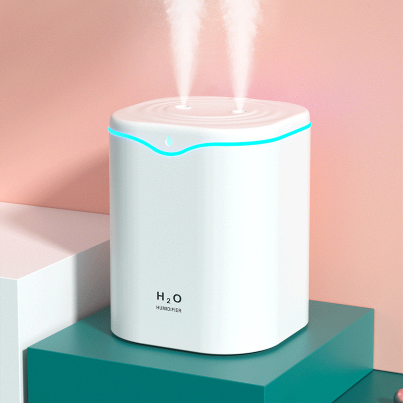 Овлажнител за въздух Двойна дюза 2L Домашен тих овлажнител Дифузер с цветна LED светлина Ултразвуков овлажнител Ароматерапевтичен дифузер