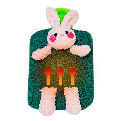 Forróvizes táska télre 1000 ml-es melegvizes palack plüss nyuszi fedővel Hordozható melegvizes táska kézre, lábra hasra