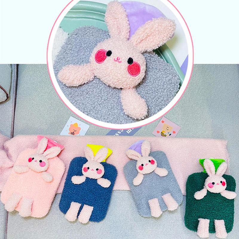 Forróvizes táska télre 1000 ml-es melegvizes palack plüss nyuszi fedővel Hordozható melegvizes táska kézre, lábra hasra