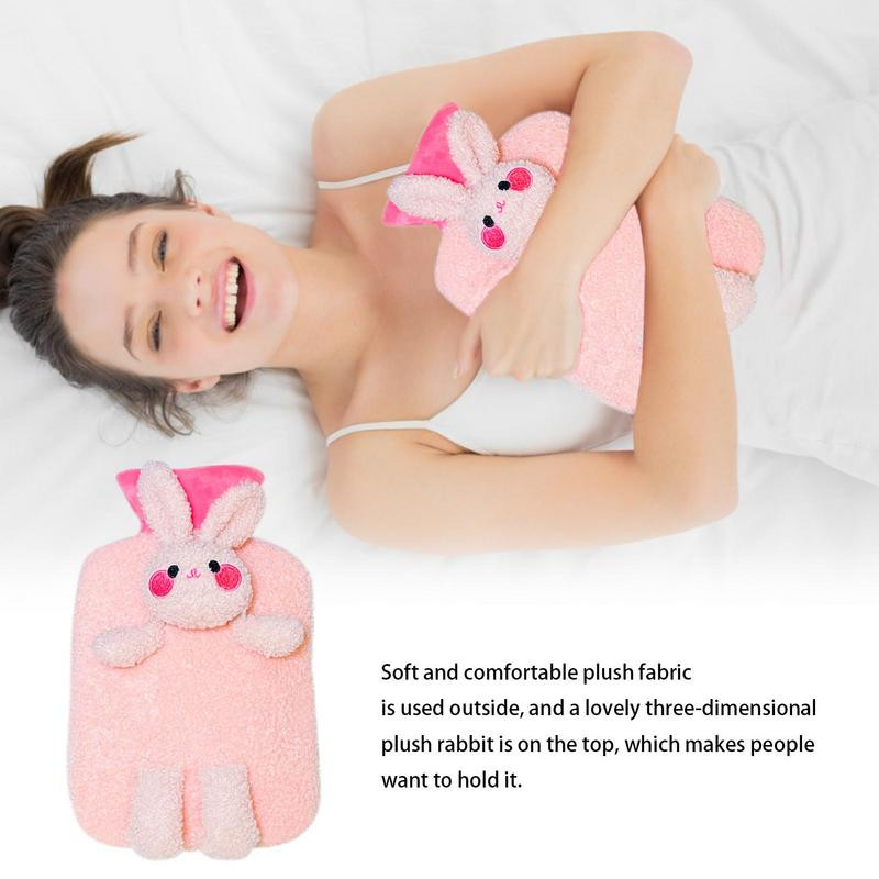 Forróvizes táska télre 1000 ml-es melegvizes palack plüss nyuszi fedővel Hordozható melegvizes táska kézre, lábra hasra