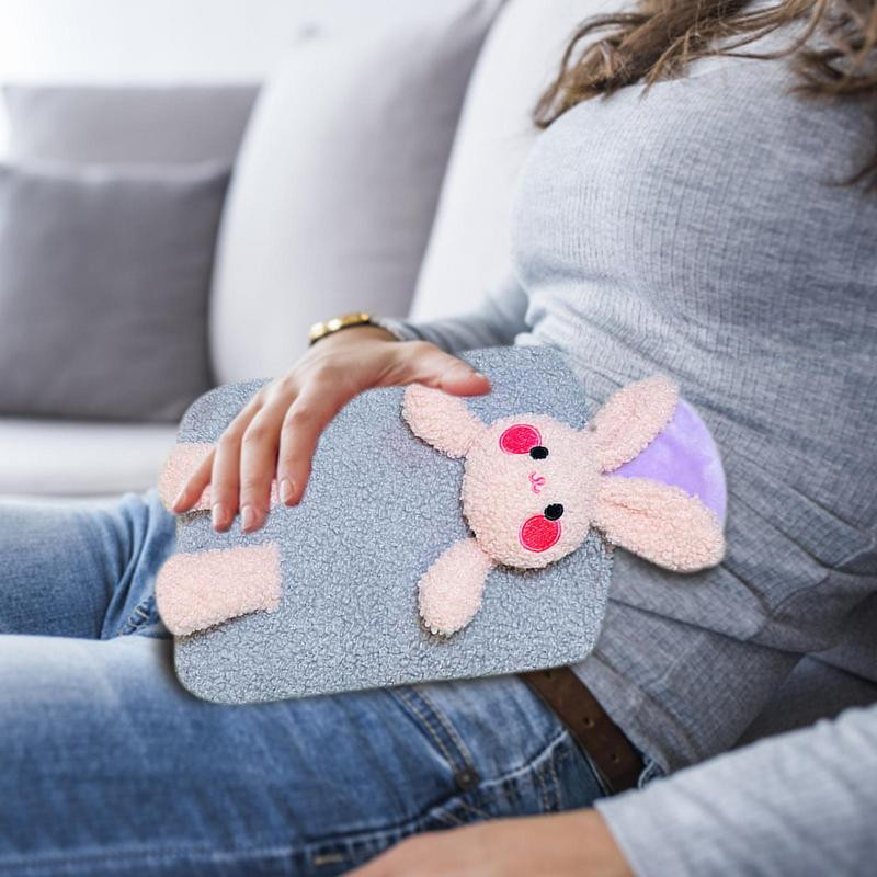 Forróvizes táska télre 1000 ml-es melegvizes palack plüss nyuszi fedővel Hordozható melegvizes táska kézre, lábra hasra