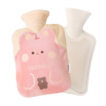 Γελοιογραφία βελούδινο αρκουδάκι ζεστό μπουκάλι νερό με βελούδινο γέμιση μικρού φορητού μαθητικού χεριού ποδιών θερμότερο χαριτωμένο κορίτσια ζεστό τσάντα νερού