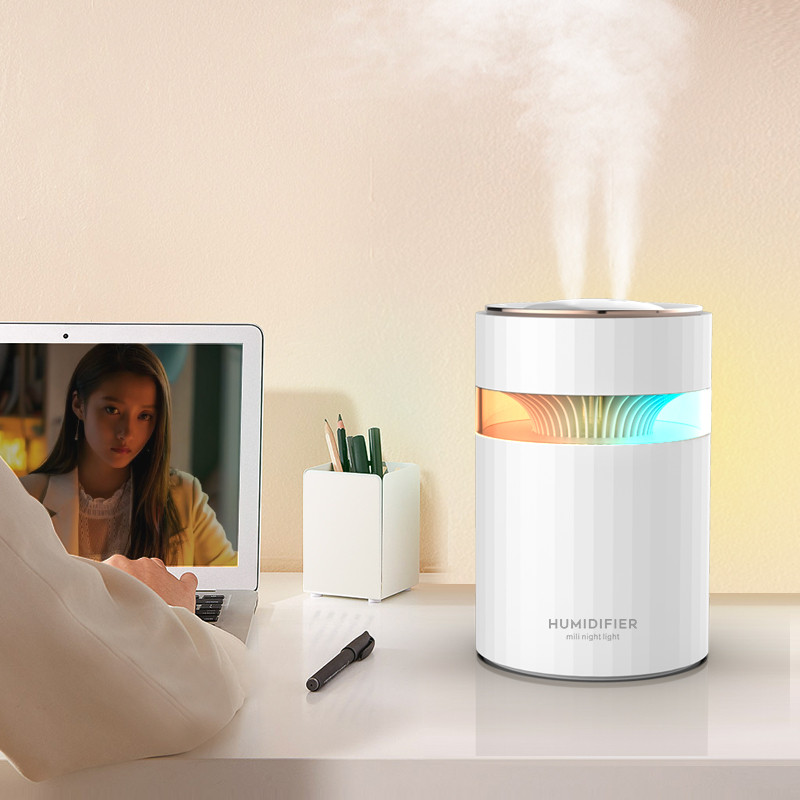 900 ml-es dupla fúvókás légpárásító színes könnyű némítású Heavy Fogger USB Humidificador légtisztítóval otthoni irodába, hálószobába