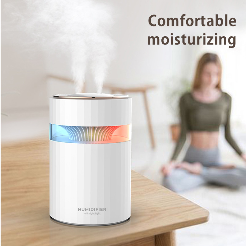 900 ml-es dupla fúvókás légpárásító színes könnyű némítású Heavy Fogger USB Humidificador légtisztítóval otthoni irodába, hálószobába