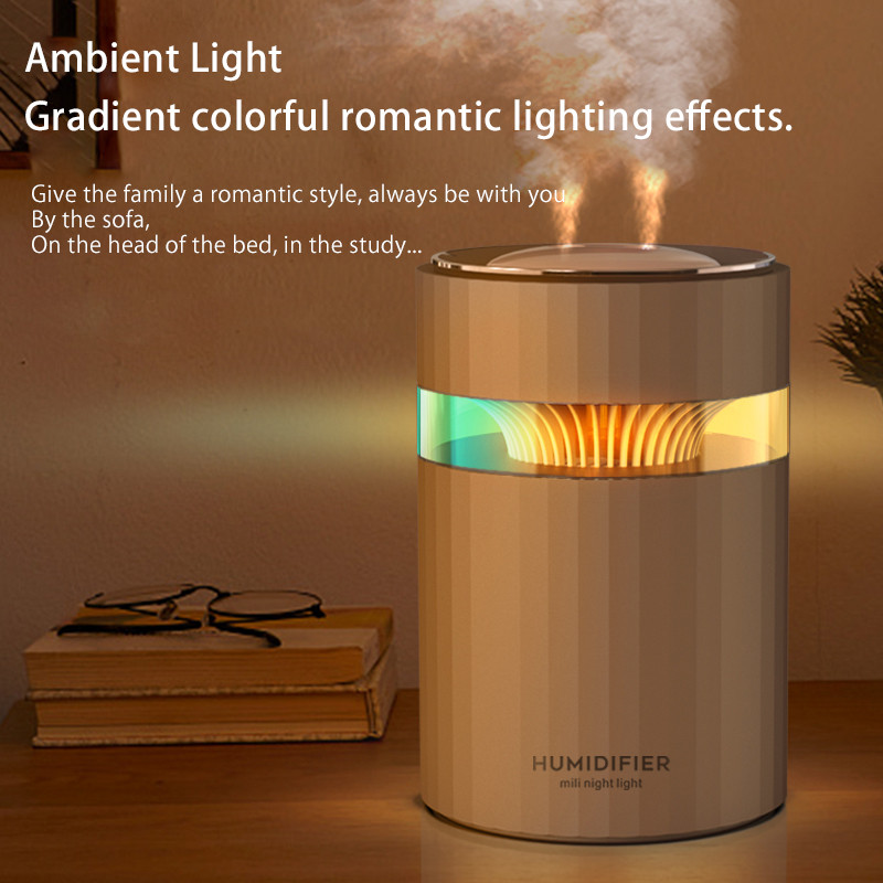 900 ml-es dupla fúvókás légpárásító színes könnyű némítású Heavy Fogger USB Humidificador légtisztítóval otthoni irodába, hálószobába