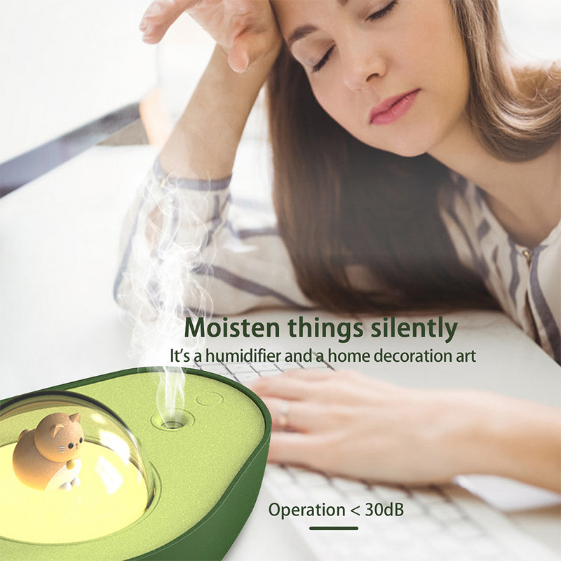 Avokaado õhuniisutaja mini USB juhtmevaba aroomi eeterlike õlide hajuti öövalgusega lauaarvuti kaasaskantava udumasina udupihustiga