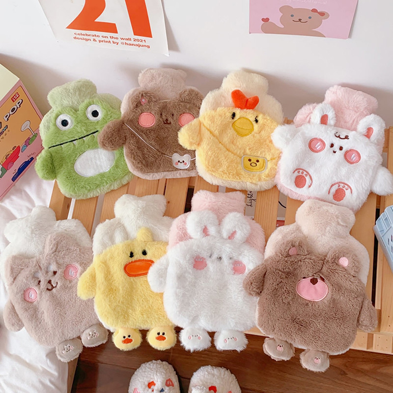 Aranyos PVC stressz-fájdalomcsillapító melegvizes palacktáska Kawaii kötött puha, kényelmes huzat Téli meleg meleg újrafelhasználható kézmelegítő
