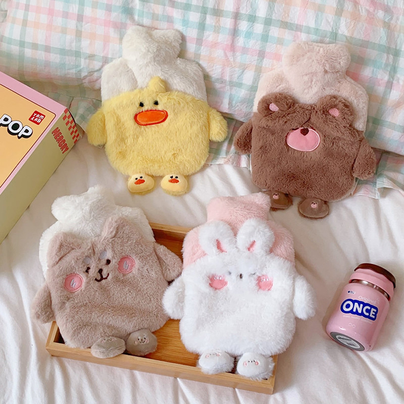 Aranyos PVC stressz-fájdalomcsillapító melegvizes palacktáska Kawaii kötött puha, kényelmes huzat Téli meleg meleg újrafelhasználható kézmelegítő