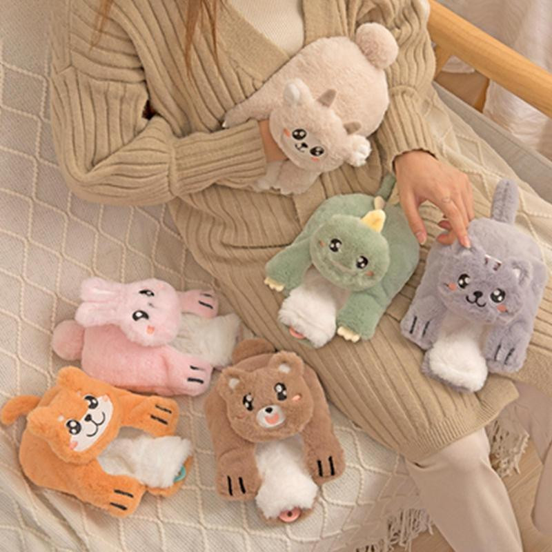 Pungă de apă caldă de desene animate Geantă mică de apă caldă Sticla clasică de cauciuc cu apă caldă sau rece cu capac drăguț pentru animale de pluș pentru burta mâinii