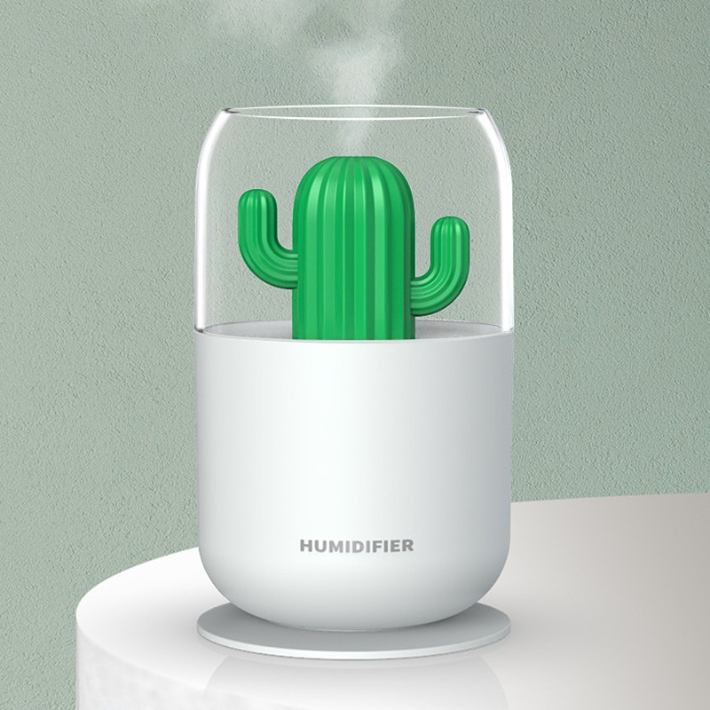 Cactus Ultrahangos légpárásító 300ml USB Mini vízdiffúzor ködkészítő puha meleg LED éjszakai lámpa irodai otthoni autóhoz