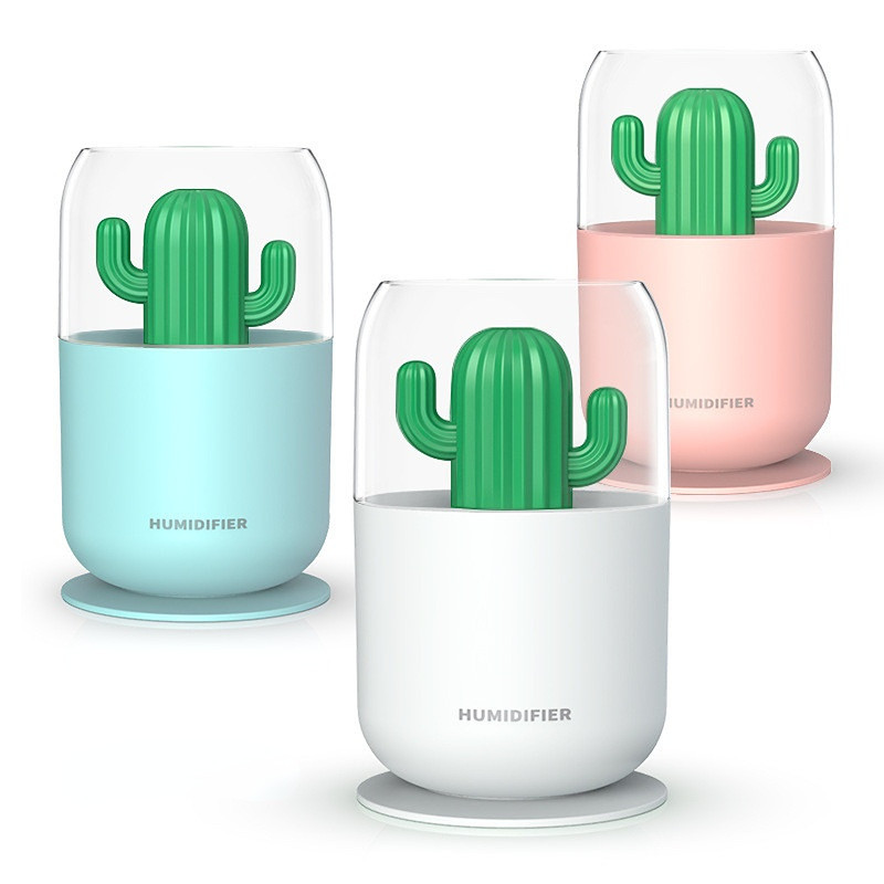 Cactus Ultrahangos légpárásító 300ml USB Mini vízdiffúzor ködkészítő puha meleg LED éjszakai lámpa irodai otthoni autóhoz