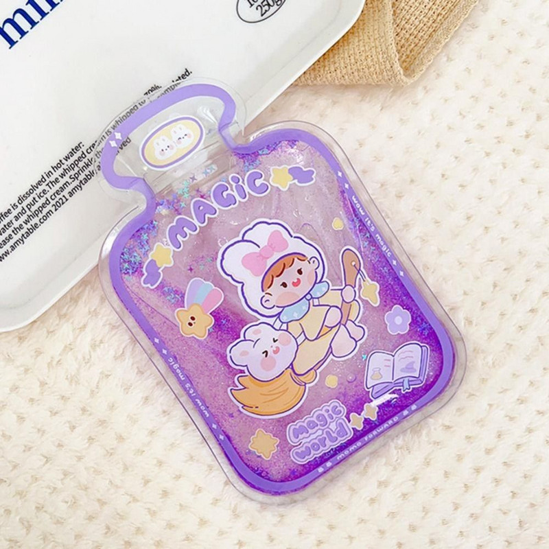 Kawaii Iepure Urs Încălzitor de mâini cu nisip mișcător Student Girl Geantă cu apă fierbinte Capac ermetic de desene animate Geanta cu apă izolată Husă caldă