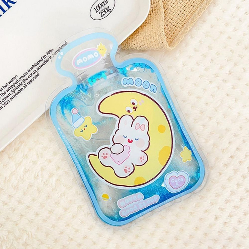 Kawaii Iepure Urs Încălzitor de mâini cu nisip mișcător Student Girl Geantă cu apă fierbinte Capac ermetic de desene animate Geanta cu apă izolată Husă caldă