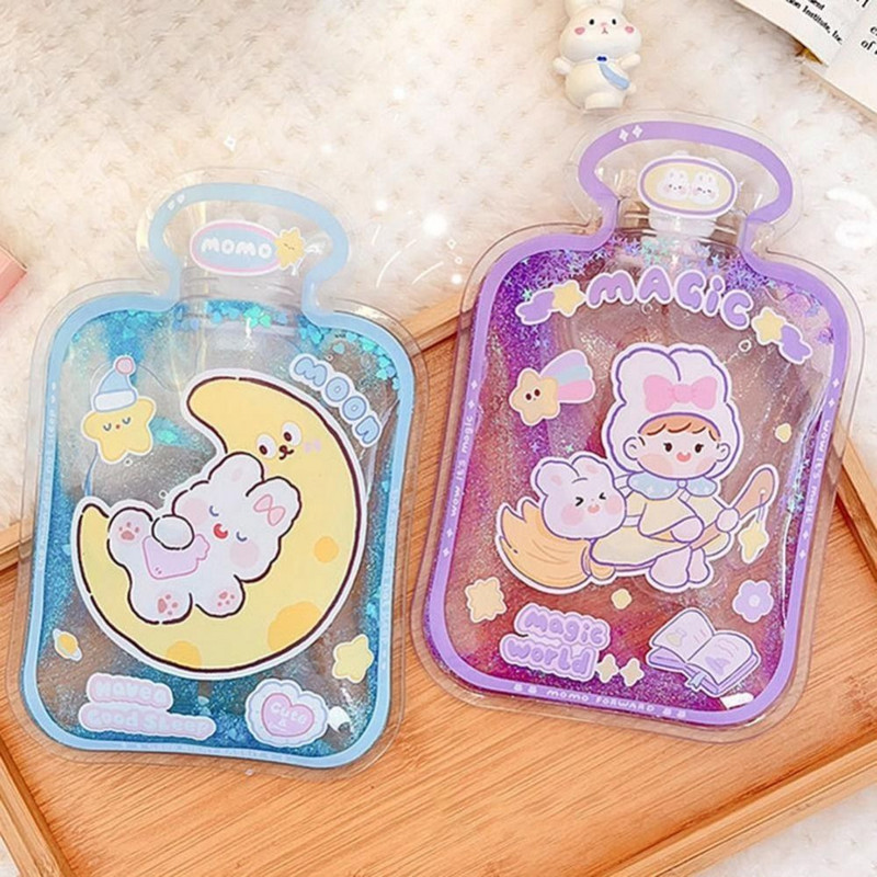 Kawaii Iepure Urs Încălzitor de mâini cu nisip mișcător Student Girl Geantă cu apă fierbinte Capac ermetic de desene animate Geanta cu apă izolată Husă caldă