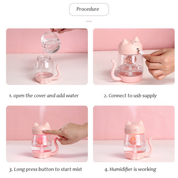 350ML Cat USB Humidifier Air Purifier Mini Aroma Essential Oil Diffuser Portable Home Humidificador Mist Maker with Warm Lights