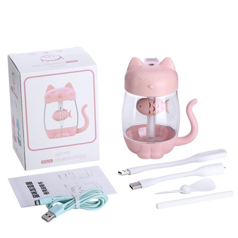 350 ml Cat USB párásító légtisztító mini aroma illóolaj diffúzor hordozható otthoni párásító ködkészítő meleg fénnyel